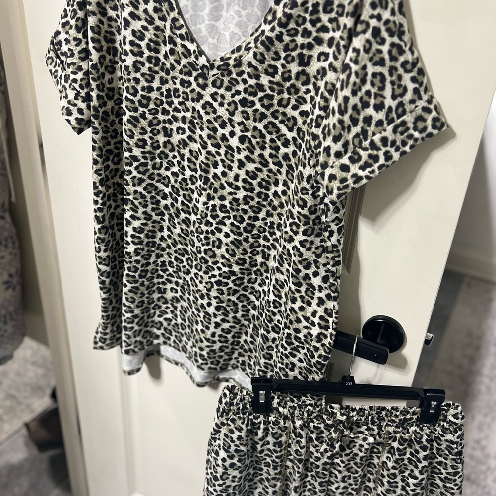 Leopard Print V-Neck Top and Shorts Set